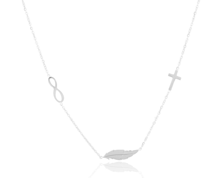 Naszyjnik infinity pióro krzyż