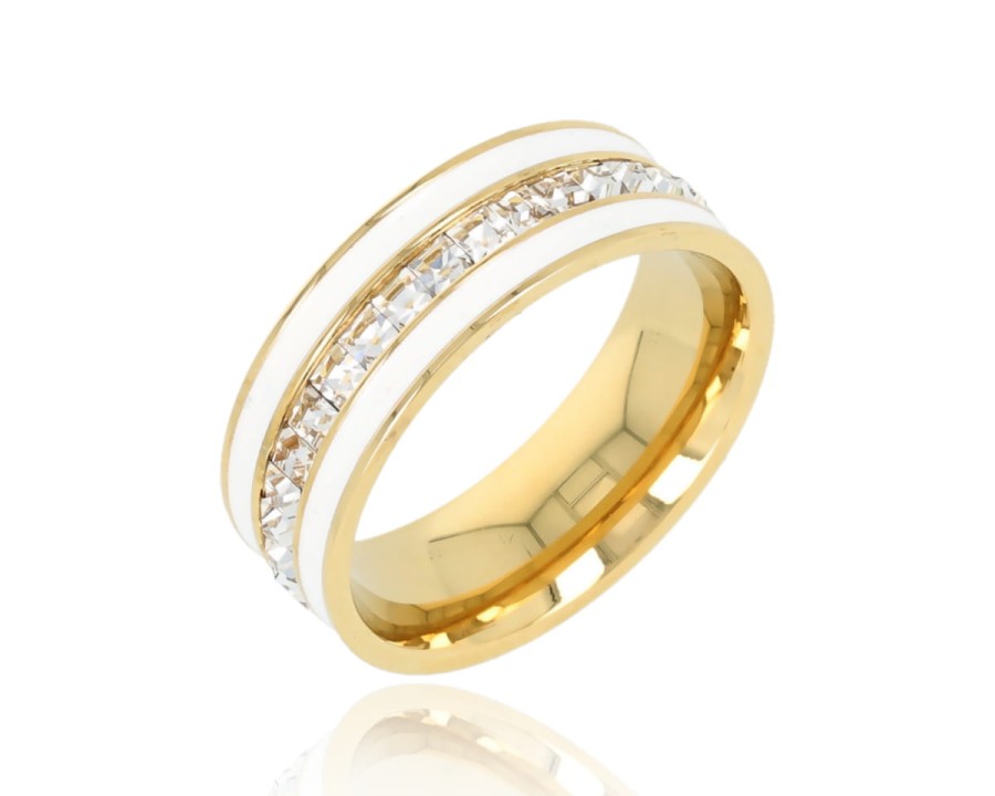 Obrączka emalia kryształki