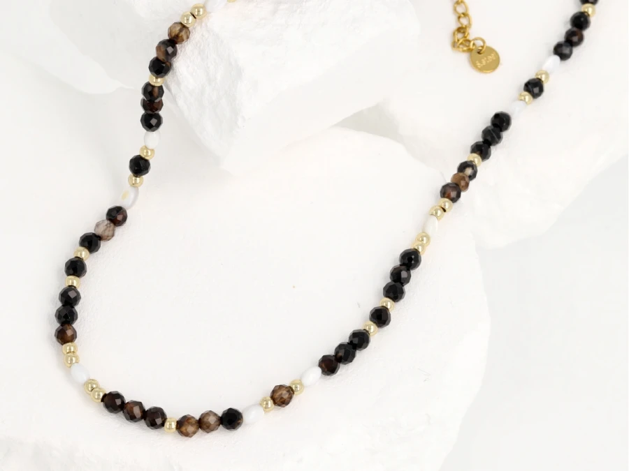 Naszyjnik obsydian kamień księżycowy