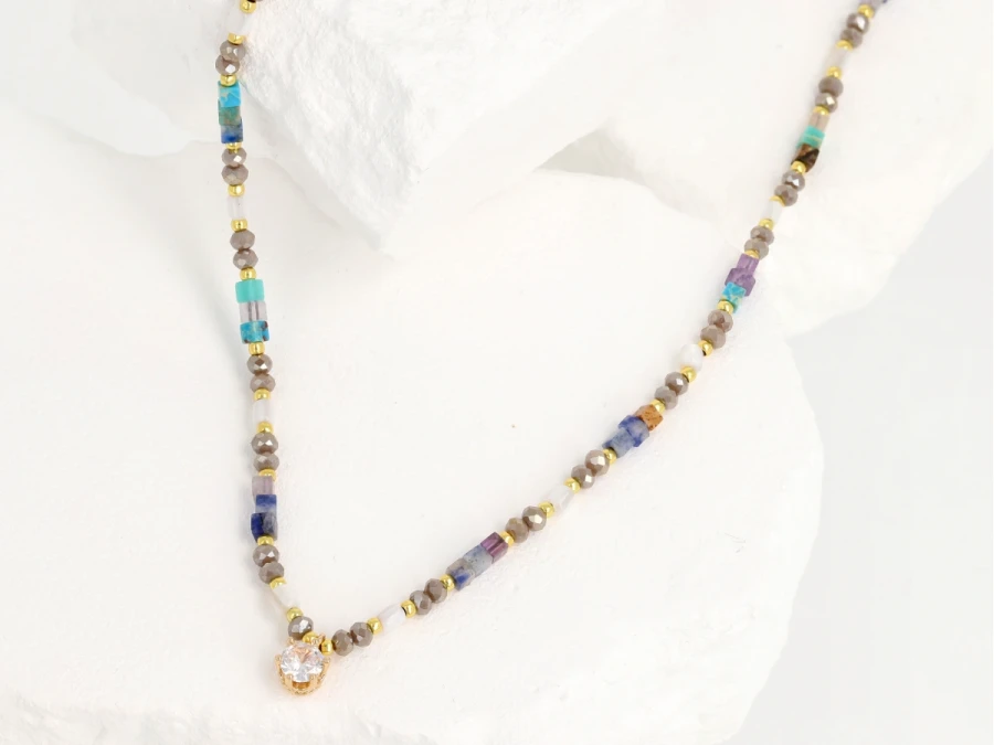 Naszyjnik tygrysie oko agat mix kolor