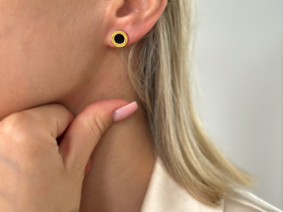 Kolczyki czarne pastylki zegar