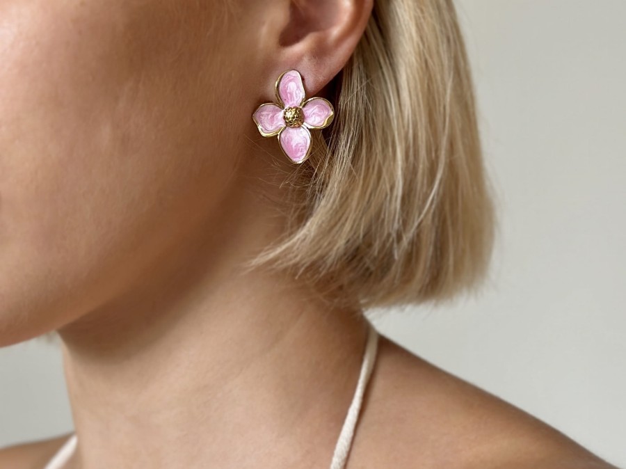 Kolczyki kwiat kolor róż