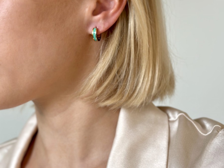 Kolczyki kółeczka emalia mięta