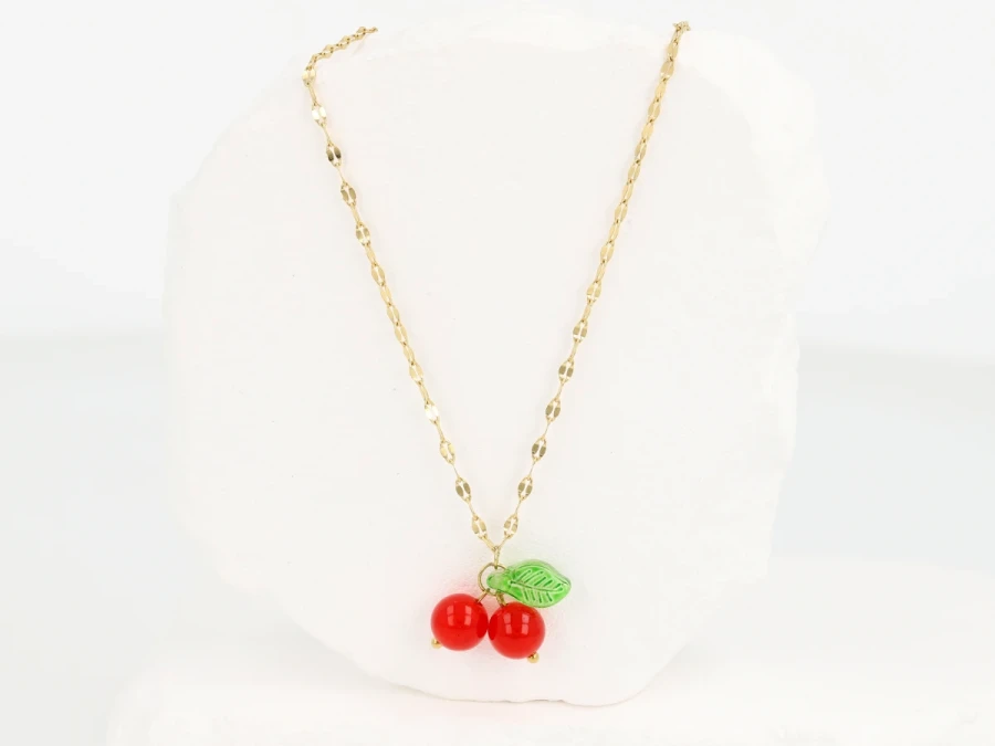 Naszyjnik wiśnie z listkami