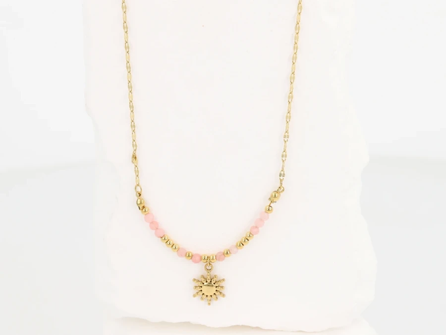 Naszyjnik słońce z kwarcem różowym