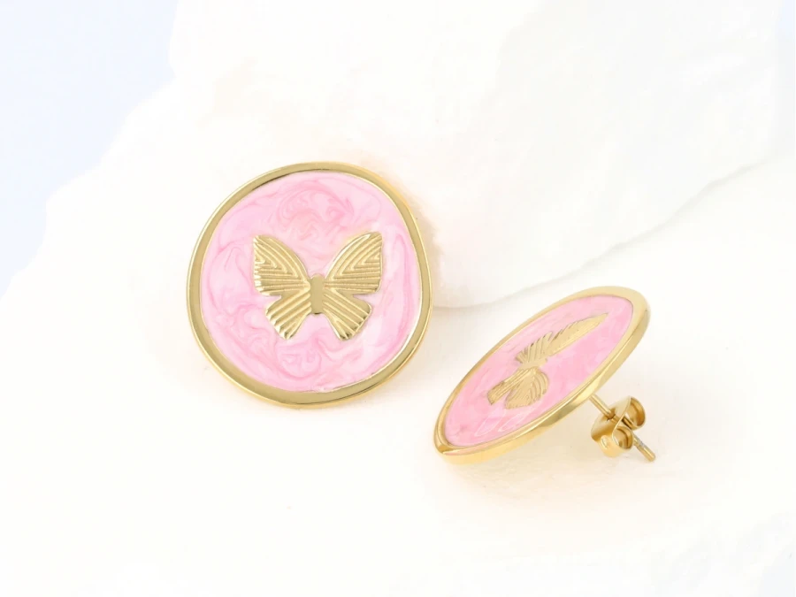 Kolczyki motyle w kole róż