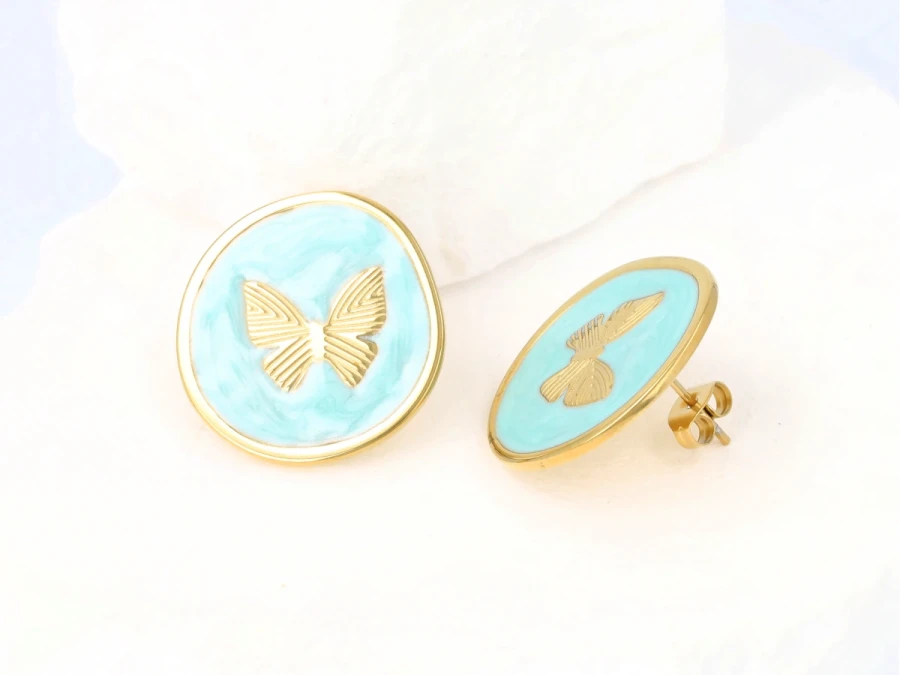 Kolczyki motyle w kole mięta