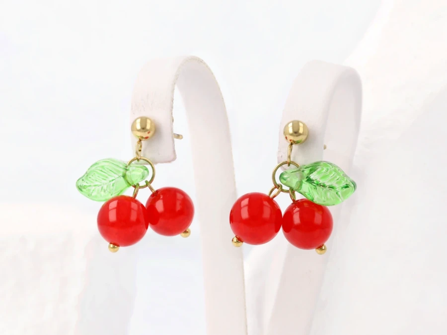 Kolczyki wisienki listki