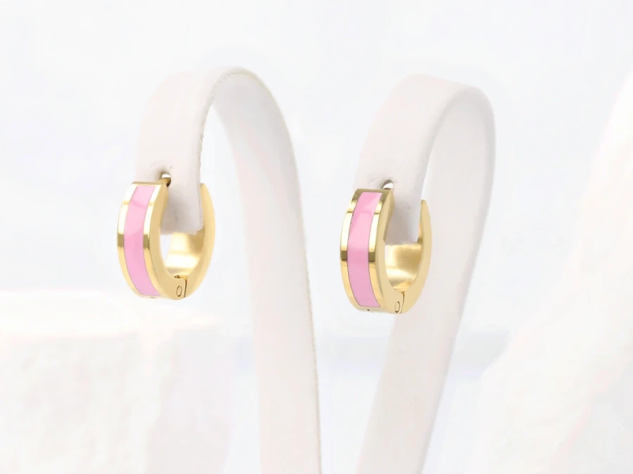 Kolczyki kółeczka emalia róż