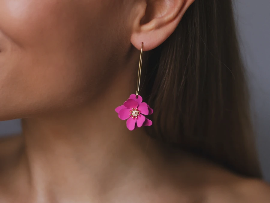 Kolczyki kwiaty amarantowe