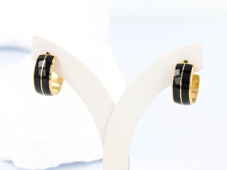 Kolczyki kółka czarne emalia 