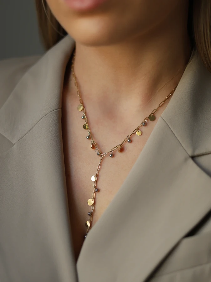 Naszyjnik splot z ogniwami i delikatnymi monetkami 