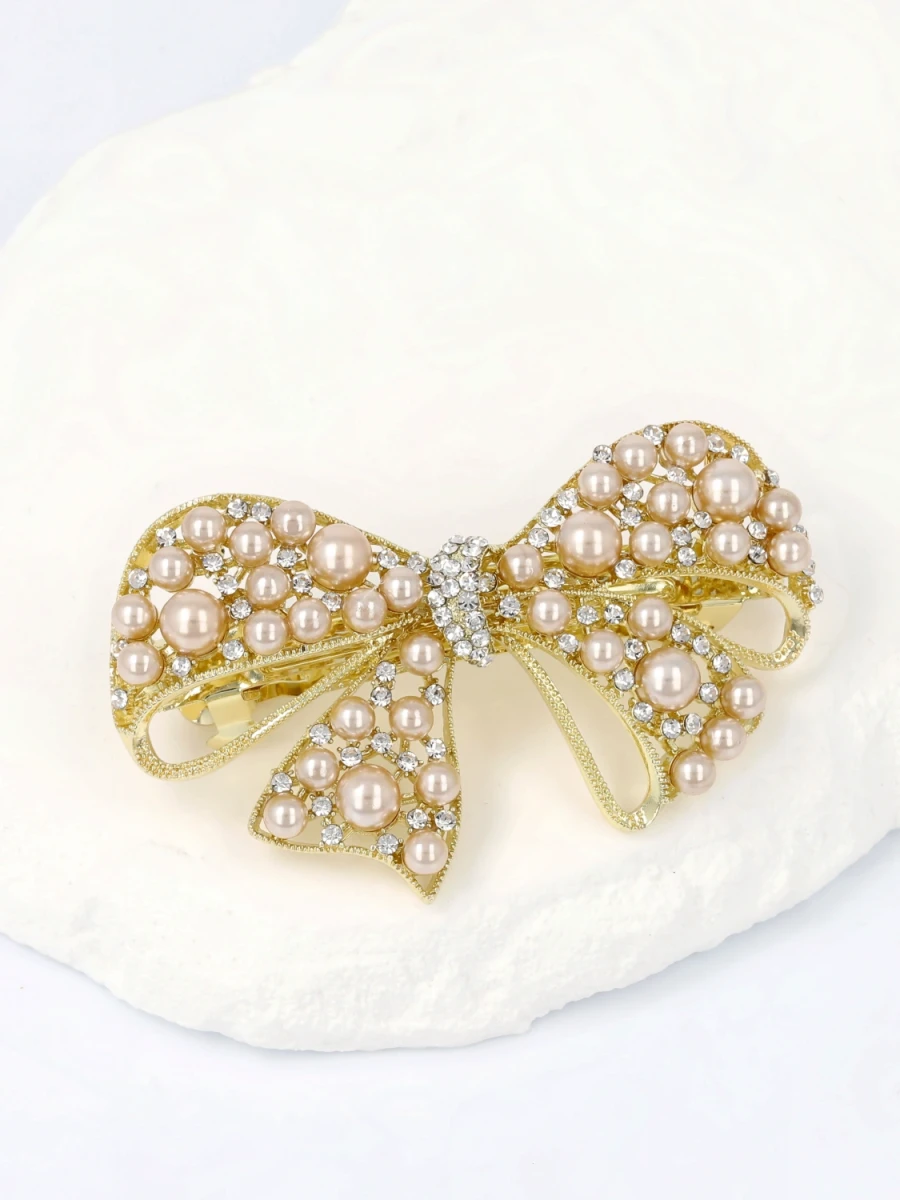 Spinka automat kokarda złocista perłowa