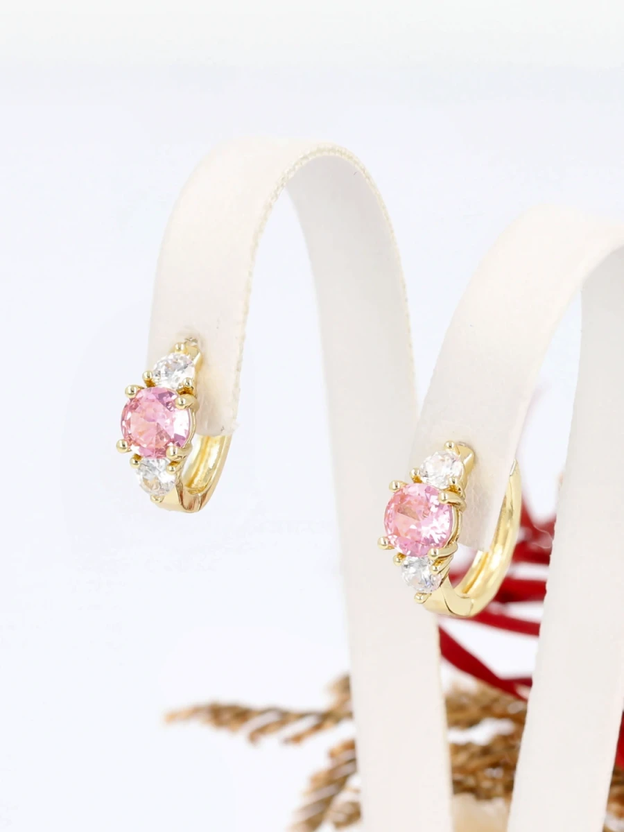 Kolczyki różowy blask w złotej oprawie